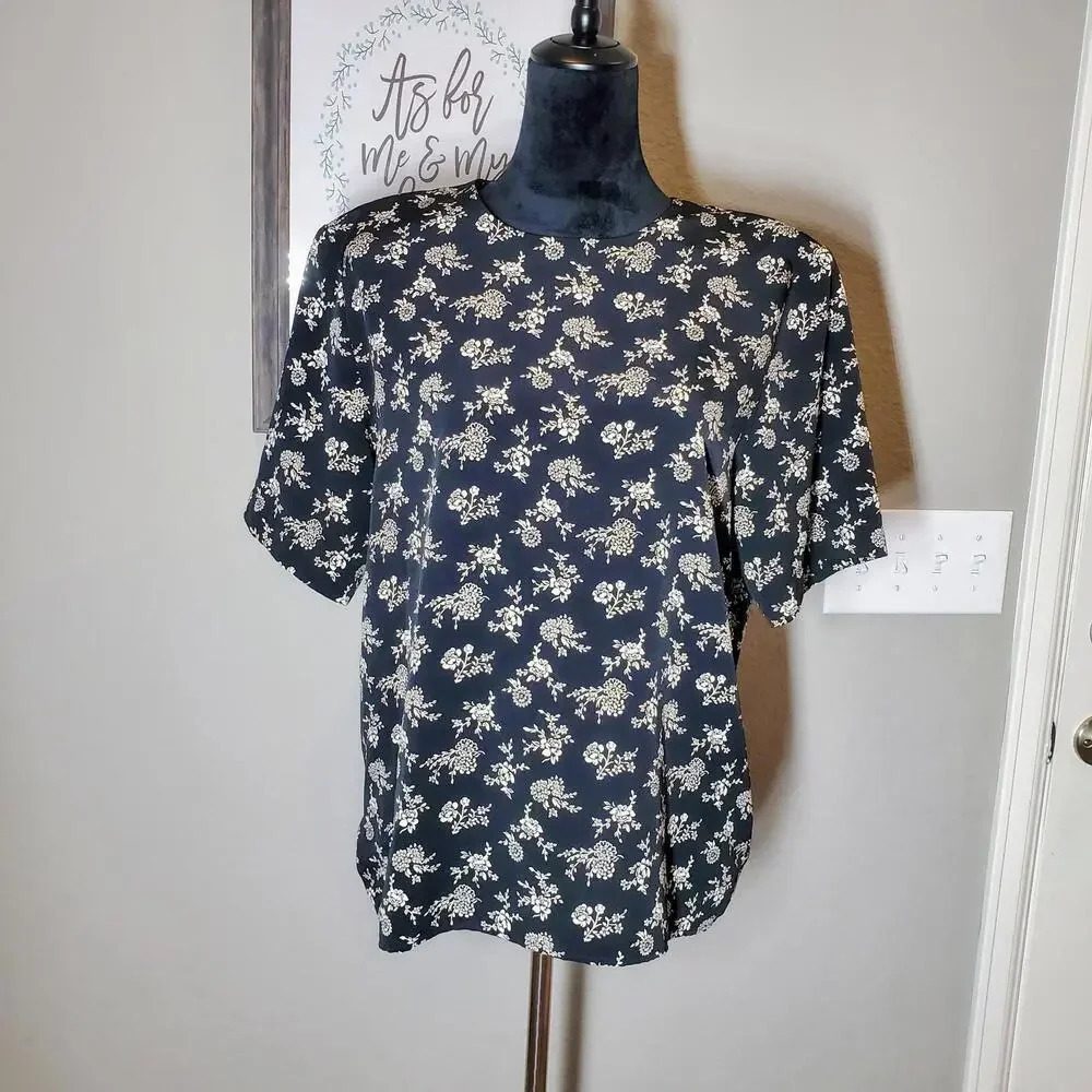 Worthington Vintage Floral Short Sleeve Blouse No Stretch Women's Size Large